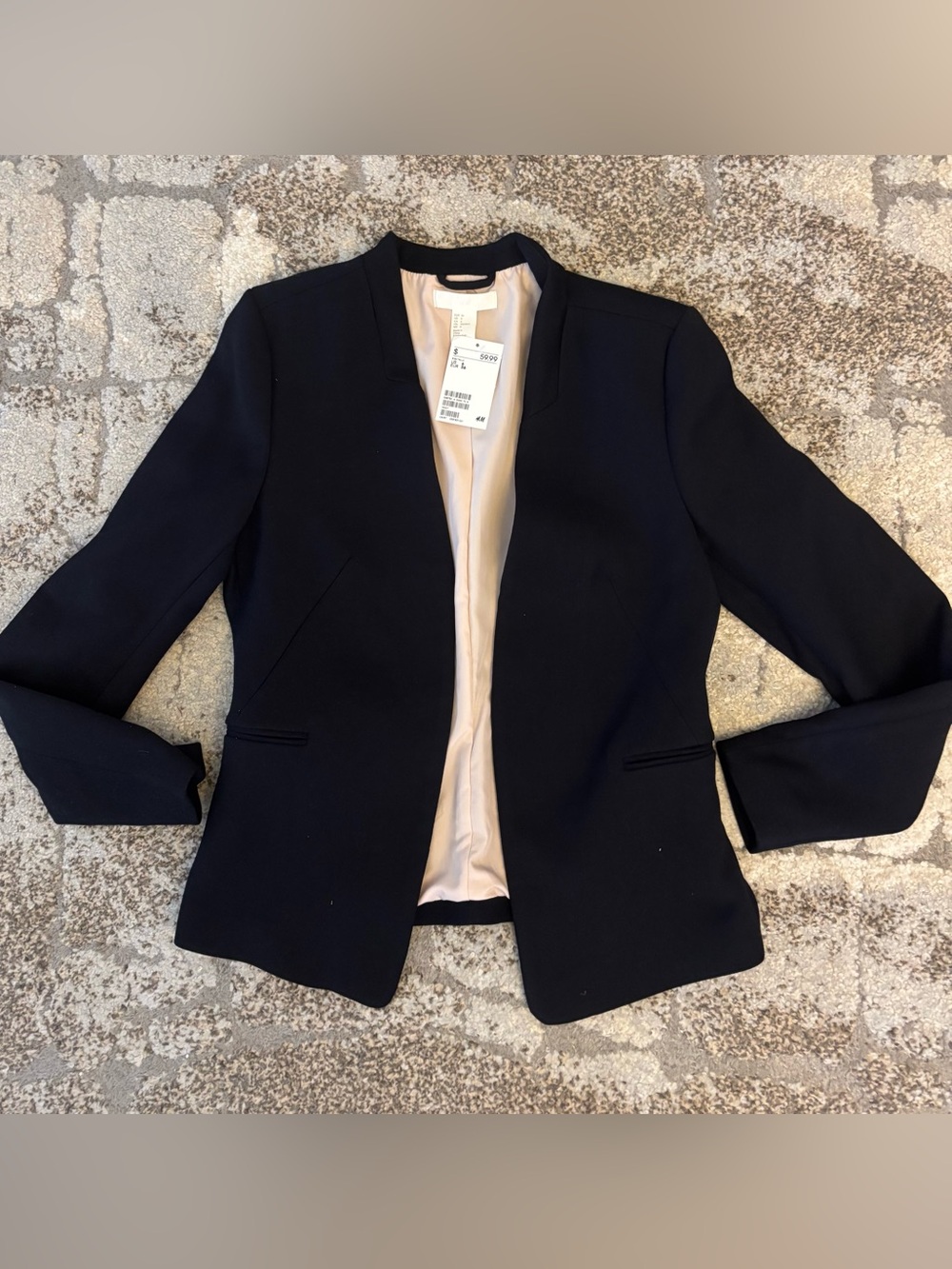 New with Tag H&M Black Open-Front Women's Blazer with Light Pink Lining